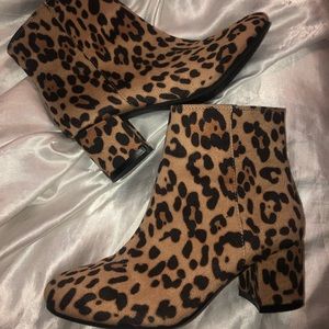 Cheetah chunky heel booties